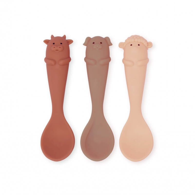 Lot 3 cuillères silicone - Ferme rose mix - Repas - lalaome